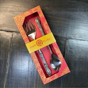 2-pc Serving Set-Large Spoon & Fork Ornate Decorative Handles Handcrafted India